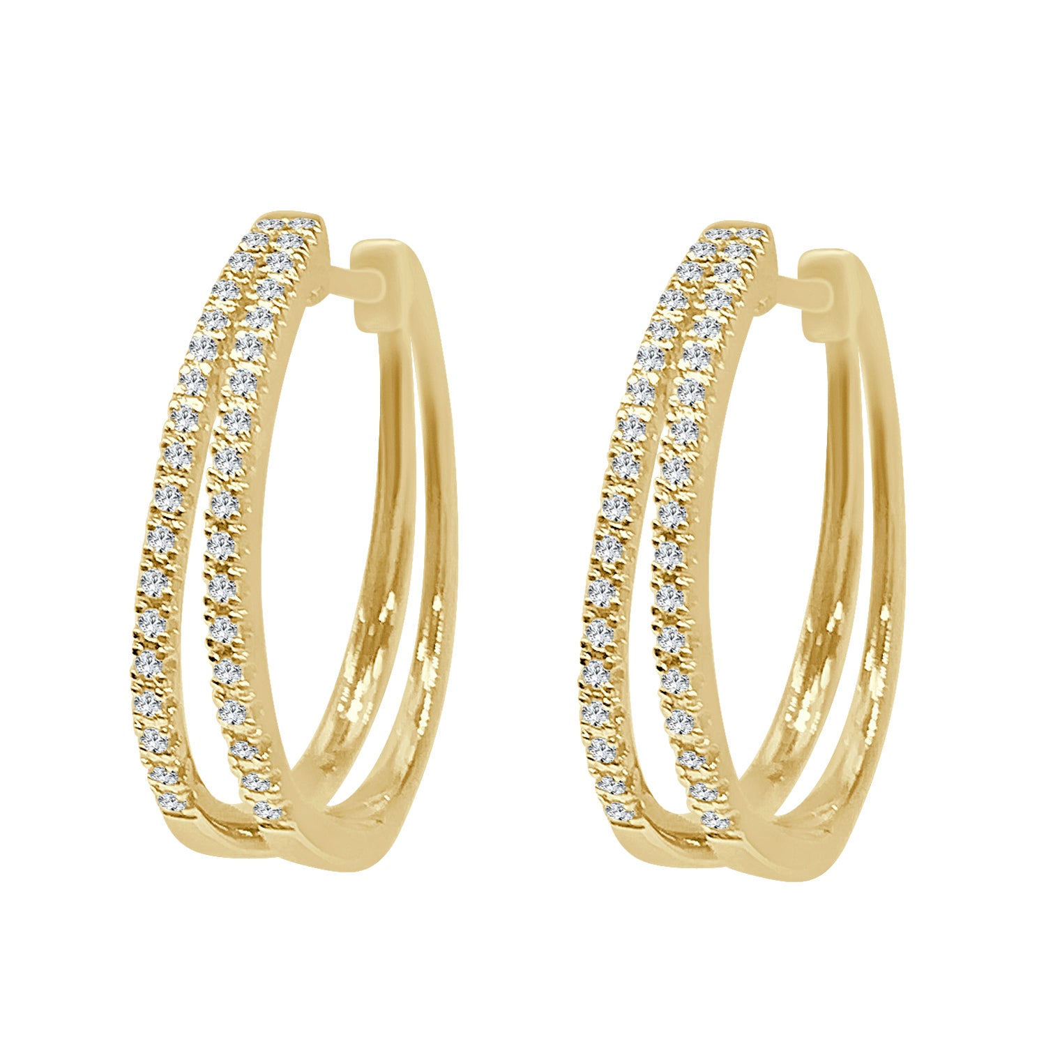 Double Row Natural Diamond Earrings in 10 Karat Yellow Gold - 0.25 Carat