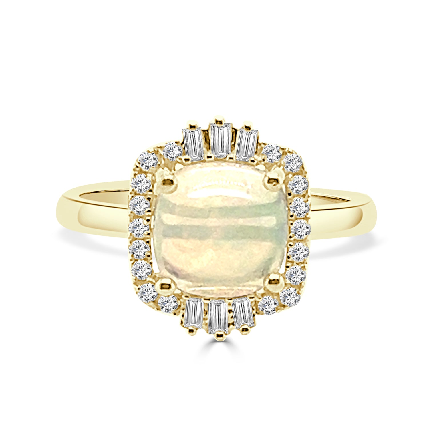 Opal and Diamond Cushion-Shaped Ring in 14 Karat Yellow Gold - 1.40 Carats