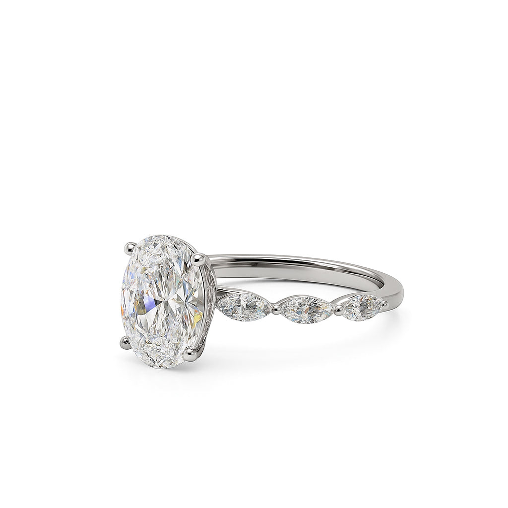 Christmas Sparkle: 14 Karat White Gold Hidden Halo Oval Shape Engagement Ring with 2.00 Lab Diamond