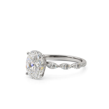 Christmas Sparkle: 14 Karat White Gold Hidden Halo Oval Shape Engagement Ring with 2.00 Lab Diamond