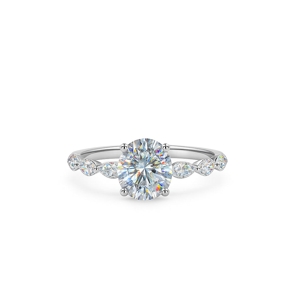 Christmas Sparkle: 14 Karat White Gold Hidden Halo Oval Shape Engagement Ring with 2.00 Lab Diamond