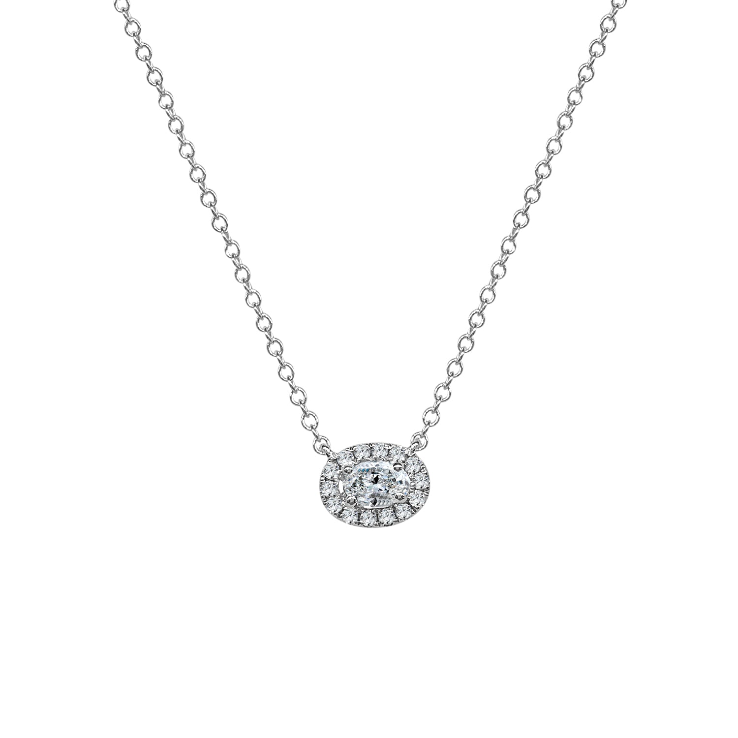 Oval Halo Diamond Necklace in 14 Karat Yellow Gold - 0.31 Carat Natural Diamond