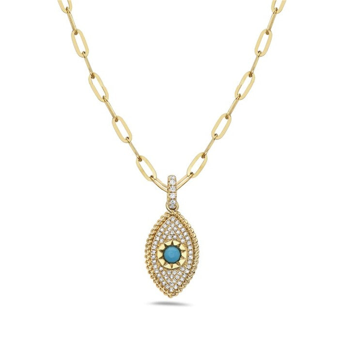 14K Yellow Gold Evil Eye Turquoise Necklace - Round Shape 0.12 CTW