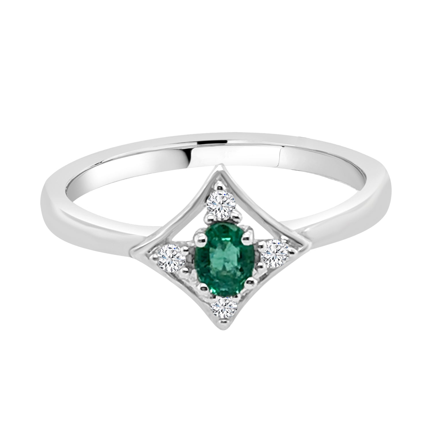 14 Karat White Gold Emerald Ring with 0.12 Carat Stone