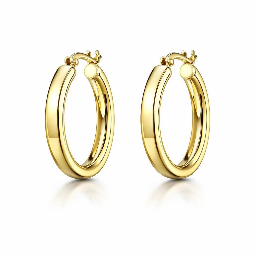14 Karat Yellow Gold 3mm Medium Hoop Earrings
