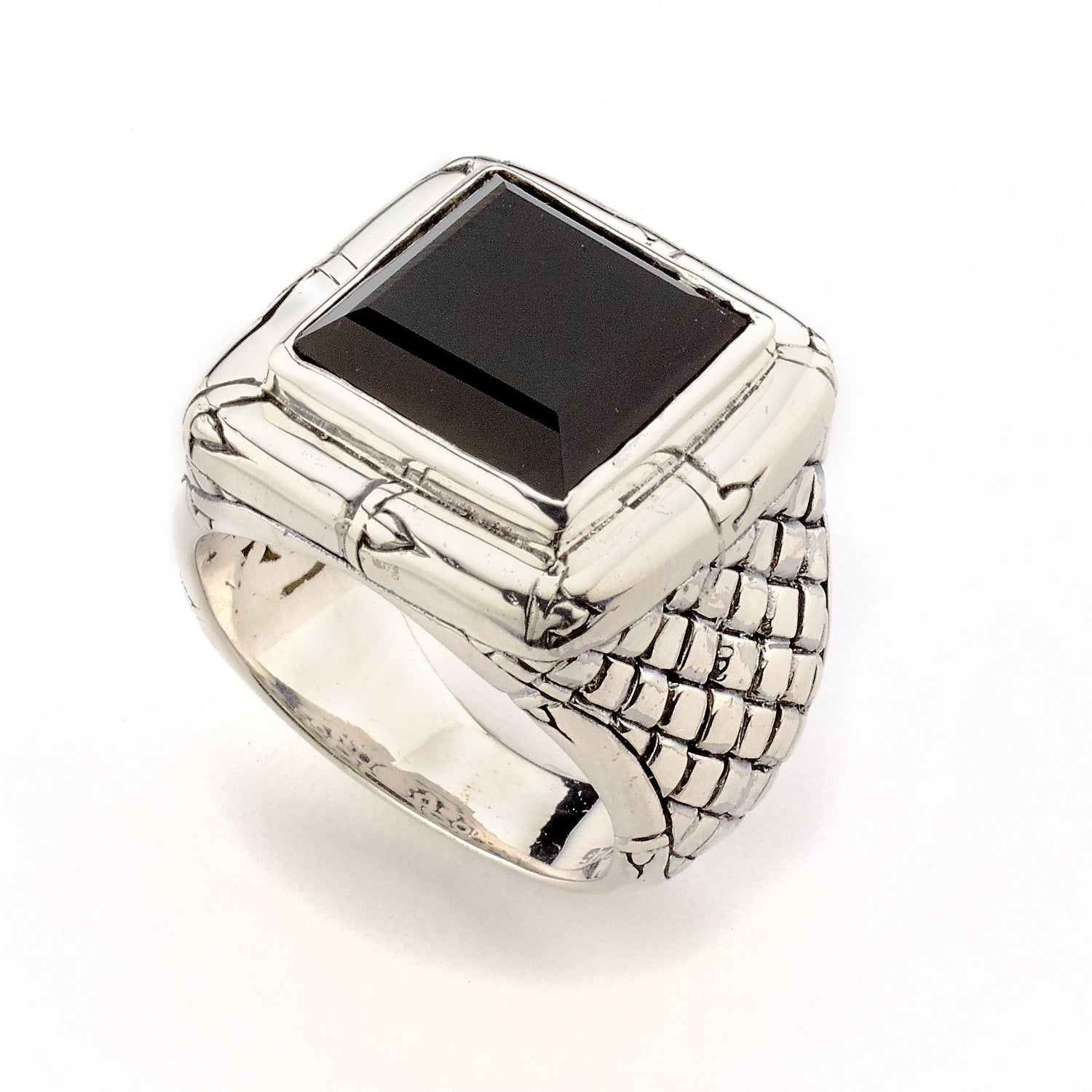 Sterling Silver Woven Shank Onyx Ring