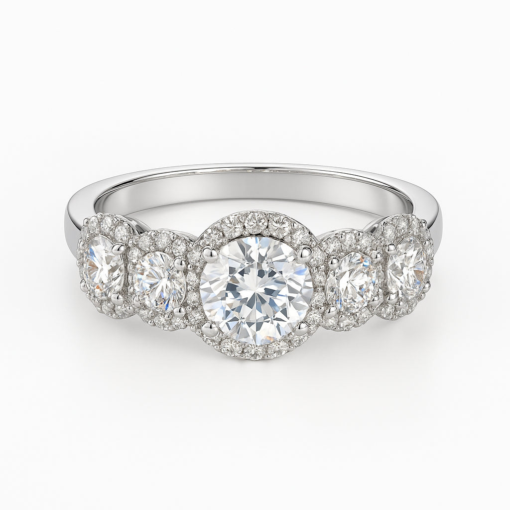 14K White Gold Round Halo Ring with 1.65 Carat Natural Diamond