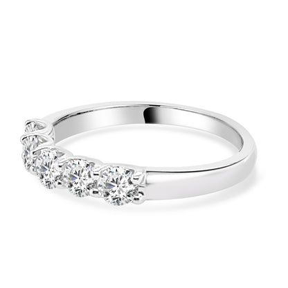 Platinum Five Stone Shared Prong Diamond Ring - 0.97 ct Round Natural Diamond