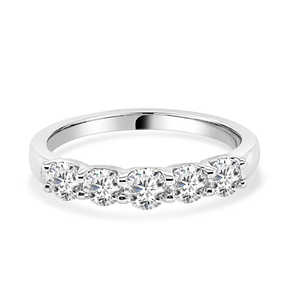 Platinum Five Stone Shared Prong Diamond Ring - 0.97 ct Round Natural Diamond