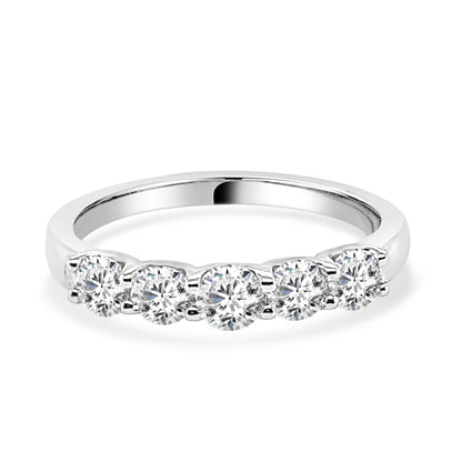 Platinum Five Stone Shared Prong Diamond Ring - 0.97 ct Round Natural Diamond