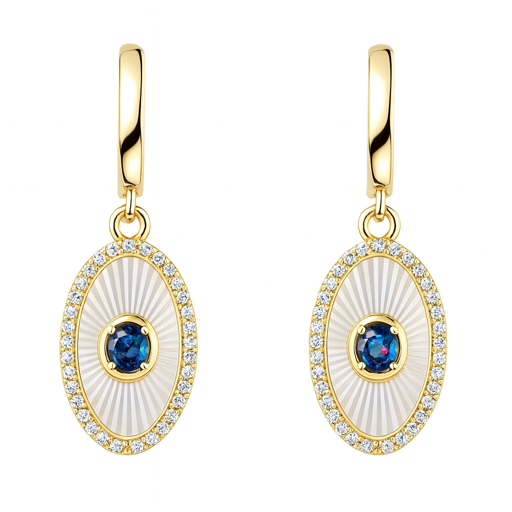 14K Yellow Gold Oval Halo Blue Sapphire Earrings 0.68 CTW