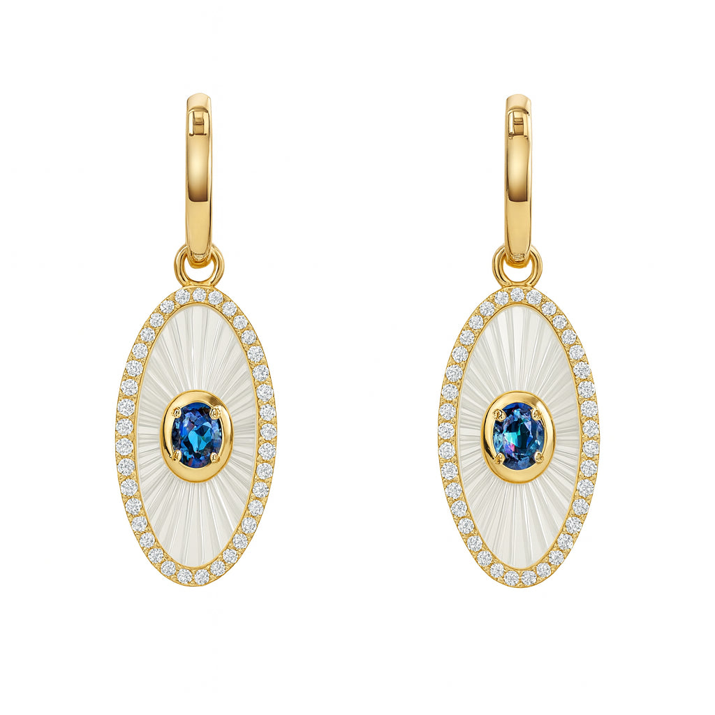 14K Yellow Gold Oval Halo Blue Sapphire Earrings 0.68 CTW