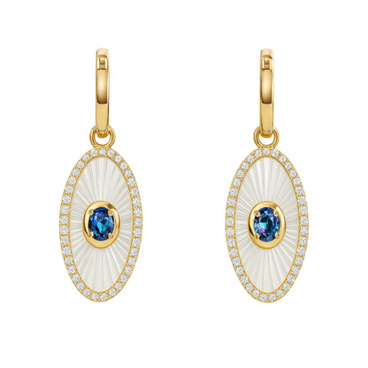 14K Yellow Gold Oval Halo Blue Sapphire Earrings 0.68 CTW
