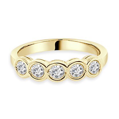 14K Yellow Gold Bezel Set Five Stone Natural Diamond Ring - 0.47 ct Round Shape