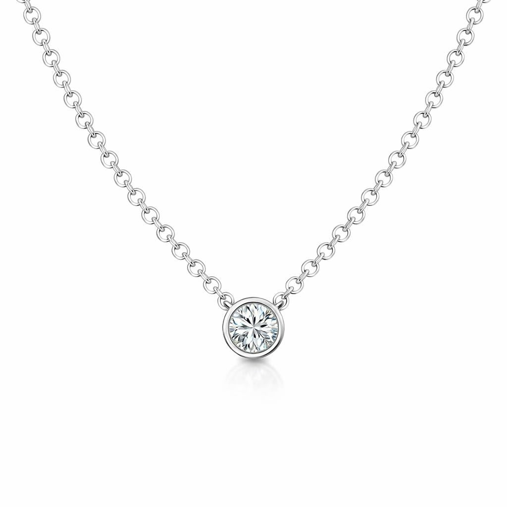 14 Karat White Gold Bezel Set Diamond Solitaire Necklace