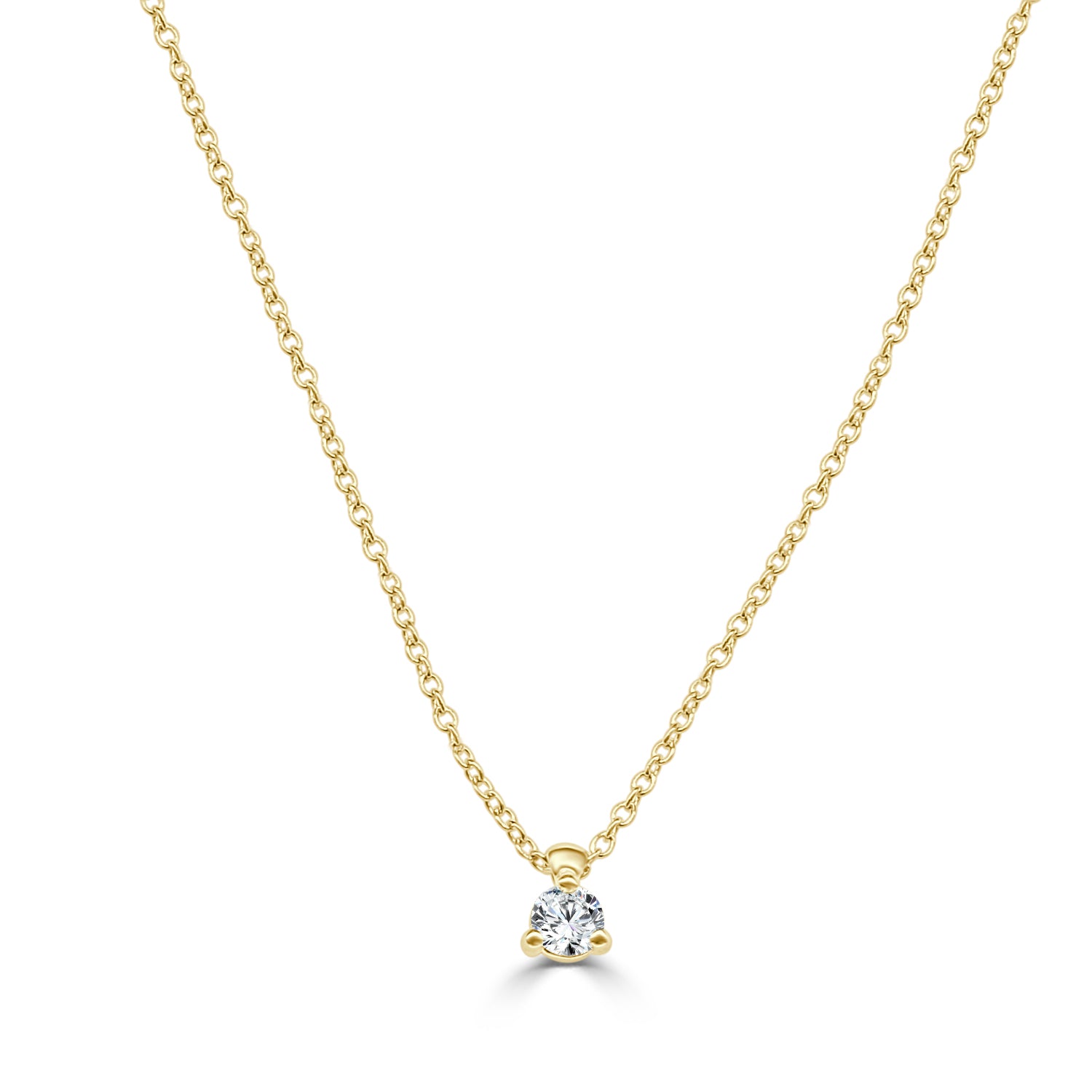 18K Yellow Gold Classic Solitaire Natural Diamond Necklace - Round Shape 0.10 Carat