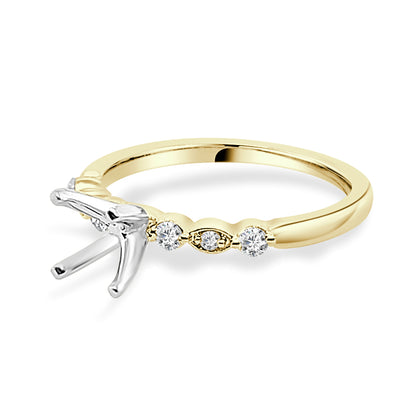 14K Yellow Gold Diamond Round Semi-Mount Engagement Ring Setting 0.16ct