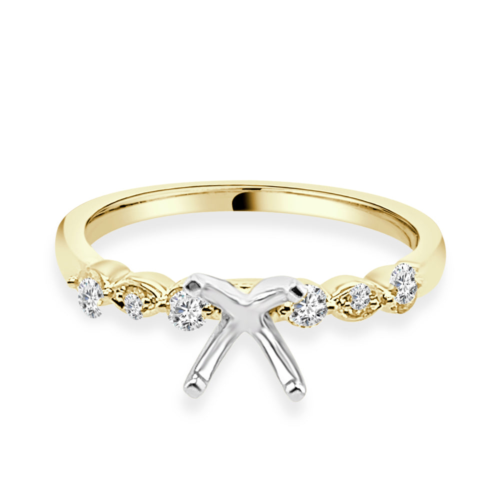 14K Yellow Gold Diamond Round Semi-Mount Engagement Ring Setting 0.16ct