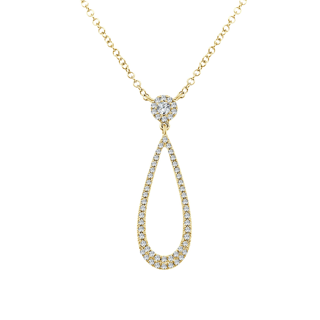 14K Yellow Gold Open Pear Drop Necklace with 0.19ct Natural Diamond