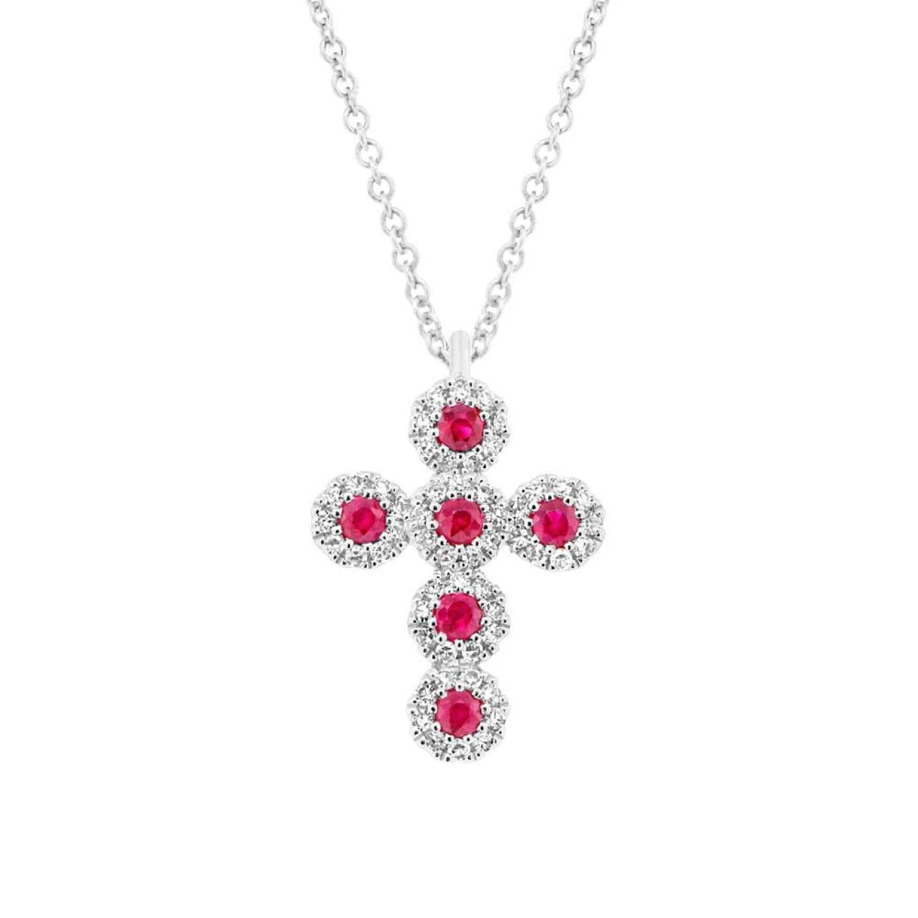 0.14 ct Ruby Halo Necklace in 14 Karat White Gold