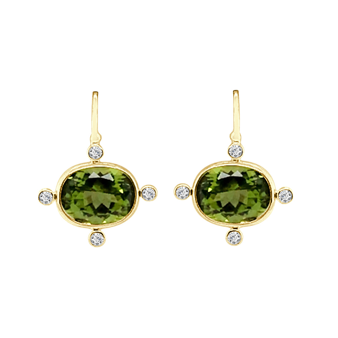 14K Yellow Gold Oval Bezel Set Peridot Earrings