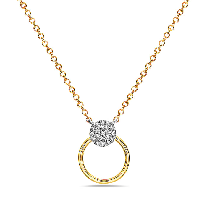 14 Karat Yellow Gold Circle Necklace with Pave Disc Natural Diamond - 0.05 Carat
