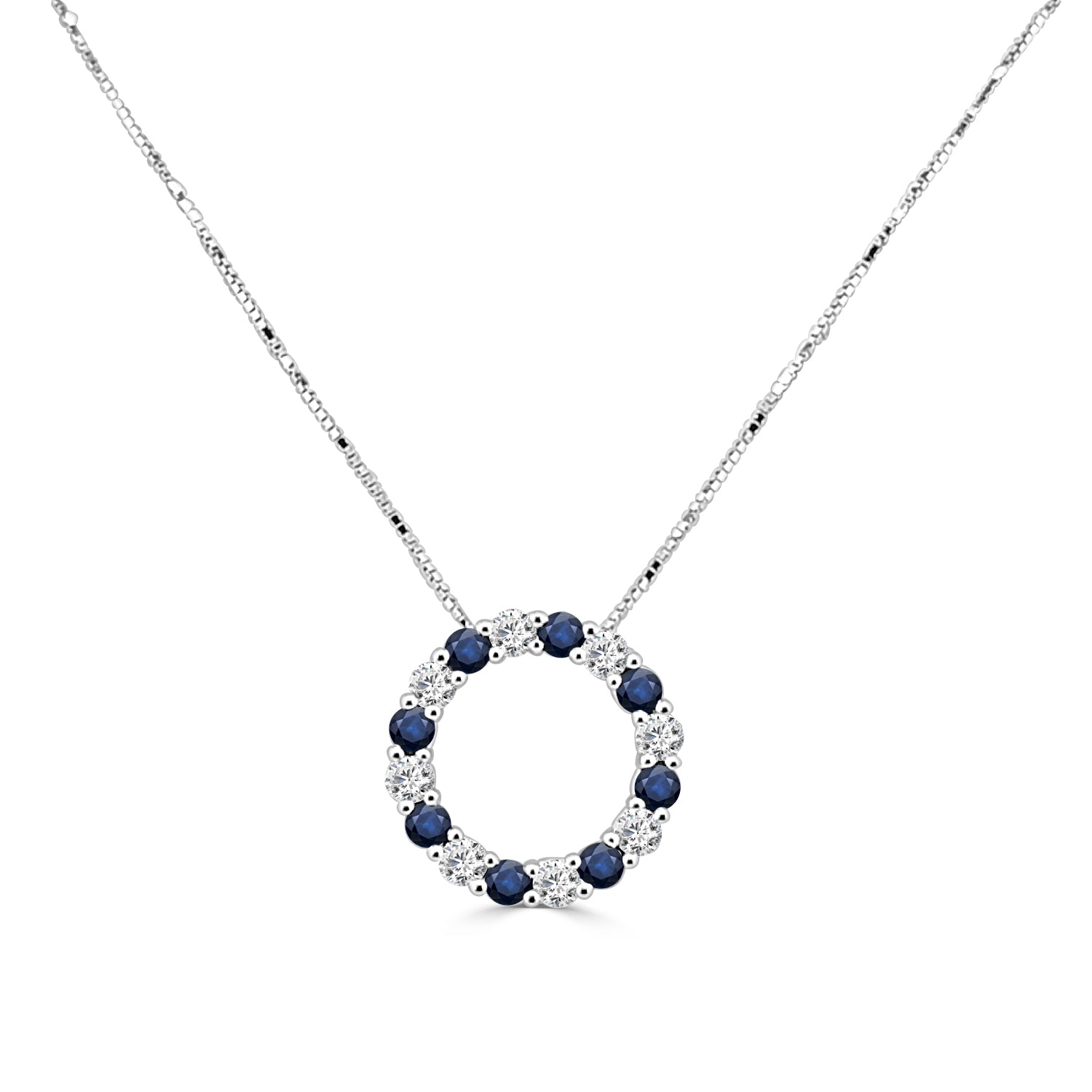 14K White Gold Blue Sapphire Necklace - 0.479 Carat