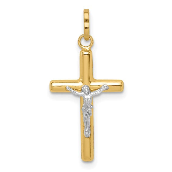 14 Karat Two-Tone Polished Hollow Crucifix Charm Necklace