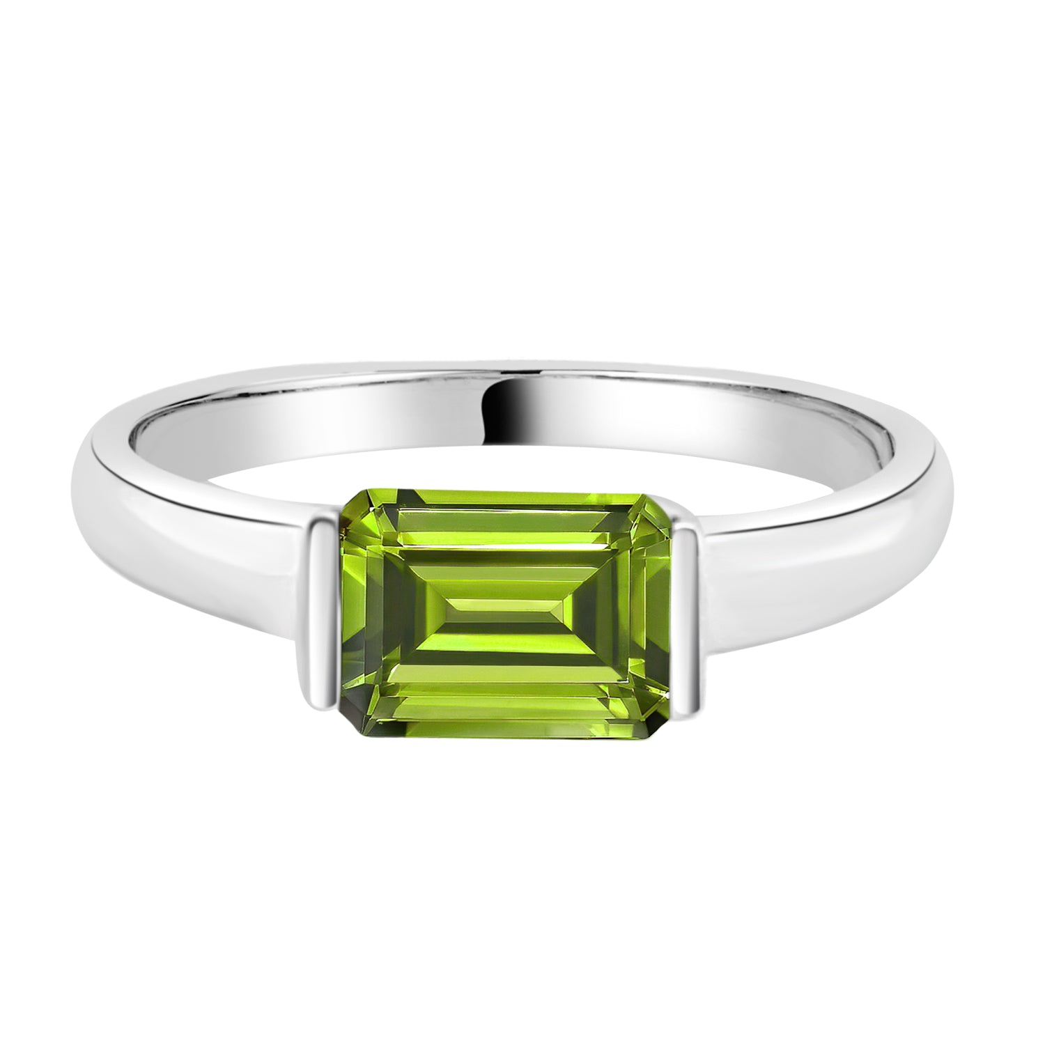 14K White Gold Sideways Set Peridot Ring - 1.04 Carats