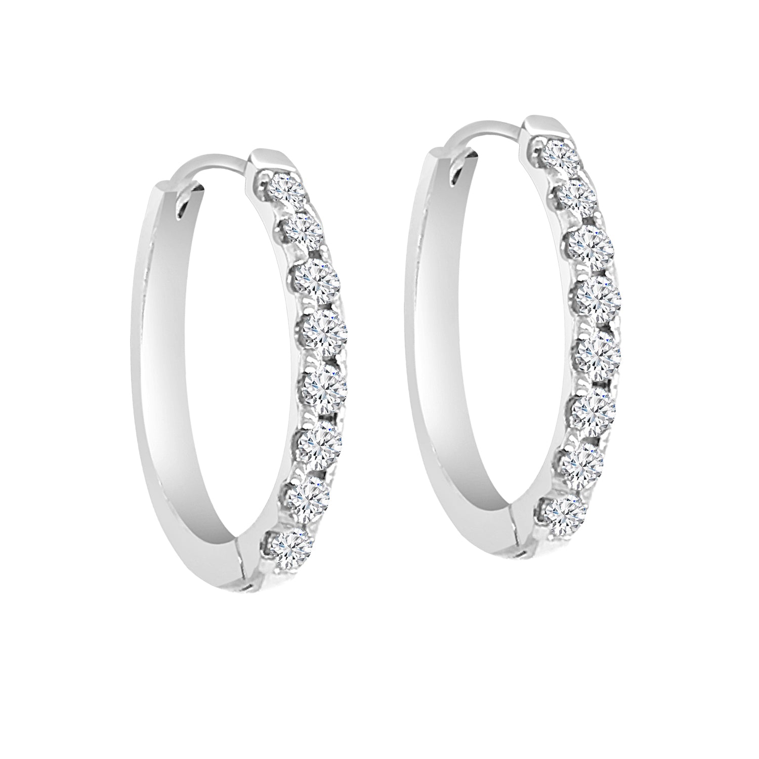Oval 14 Karat White Gold Earrings with 0.33 Carat Natural Diamond