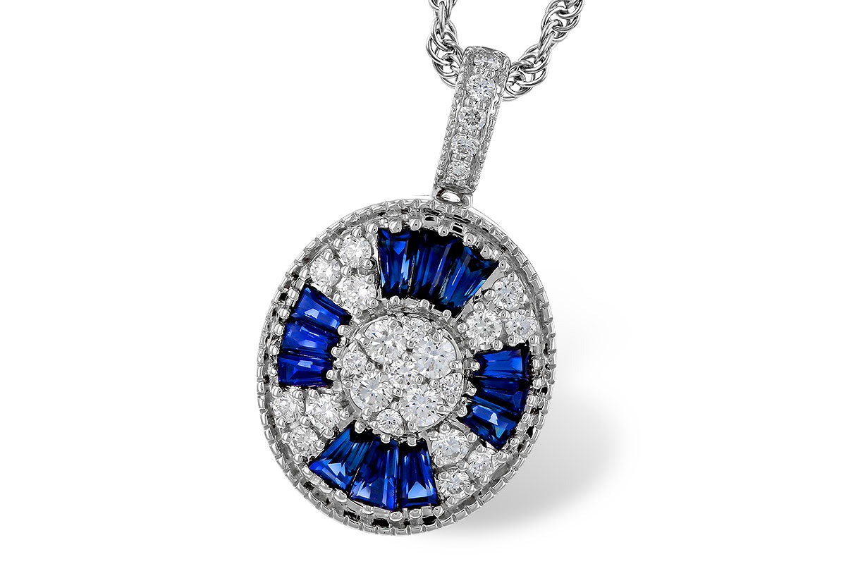 14 Karat White Gold Necklace with Blue and Clear Stones