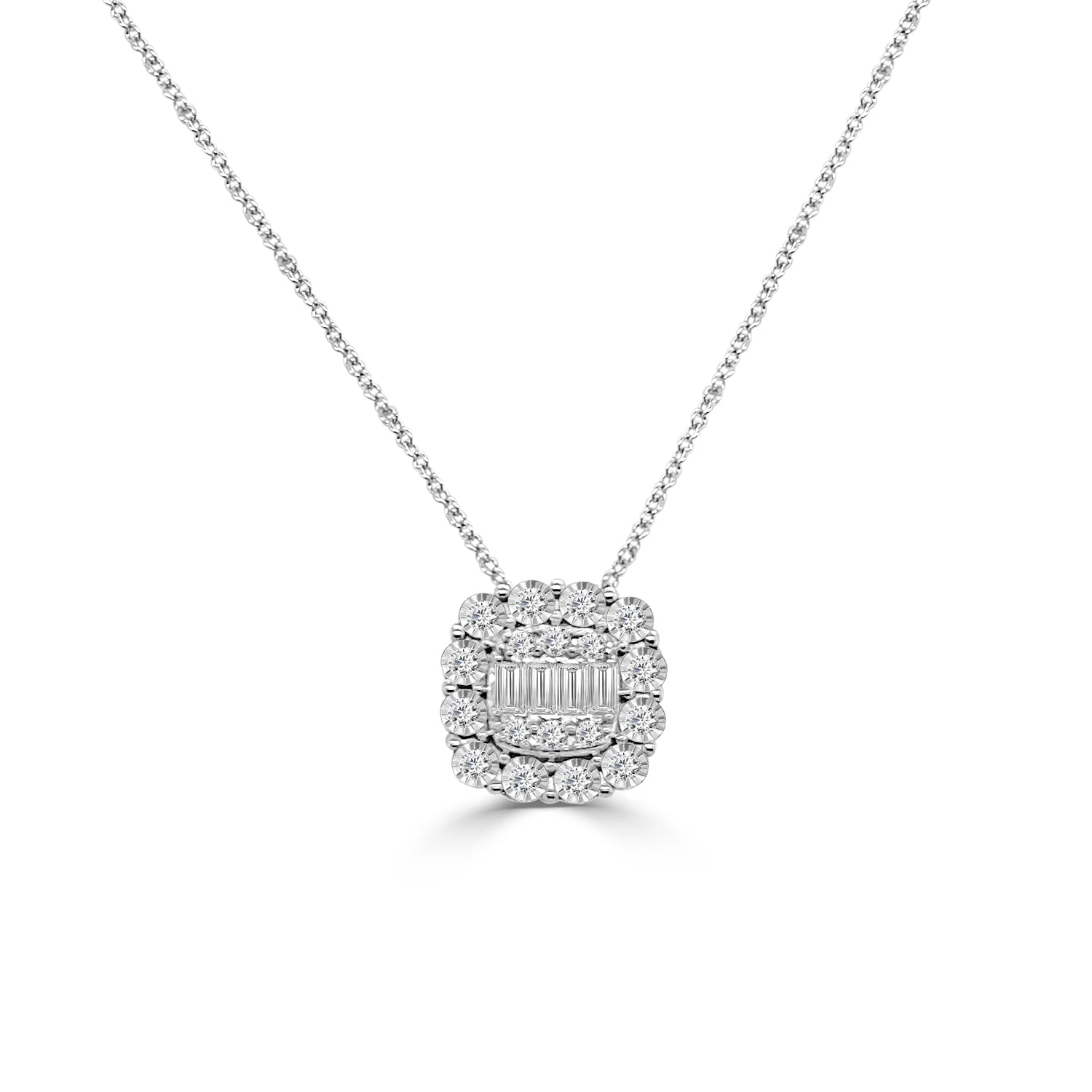 Mosaic Square Diamond Pendant Necklace in 18K White Gold - 0.20 Carats