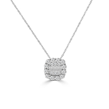 Mosaic Square Diamond Pendant Necklace in 18K White Gold - 0.20 Carats
