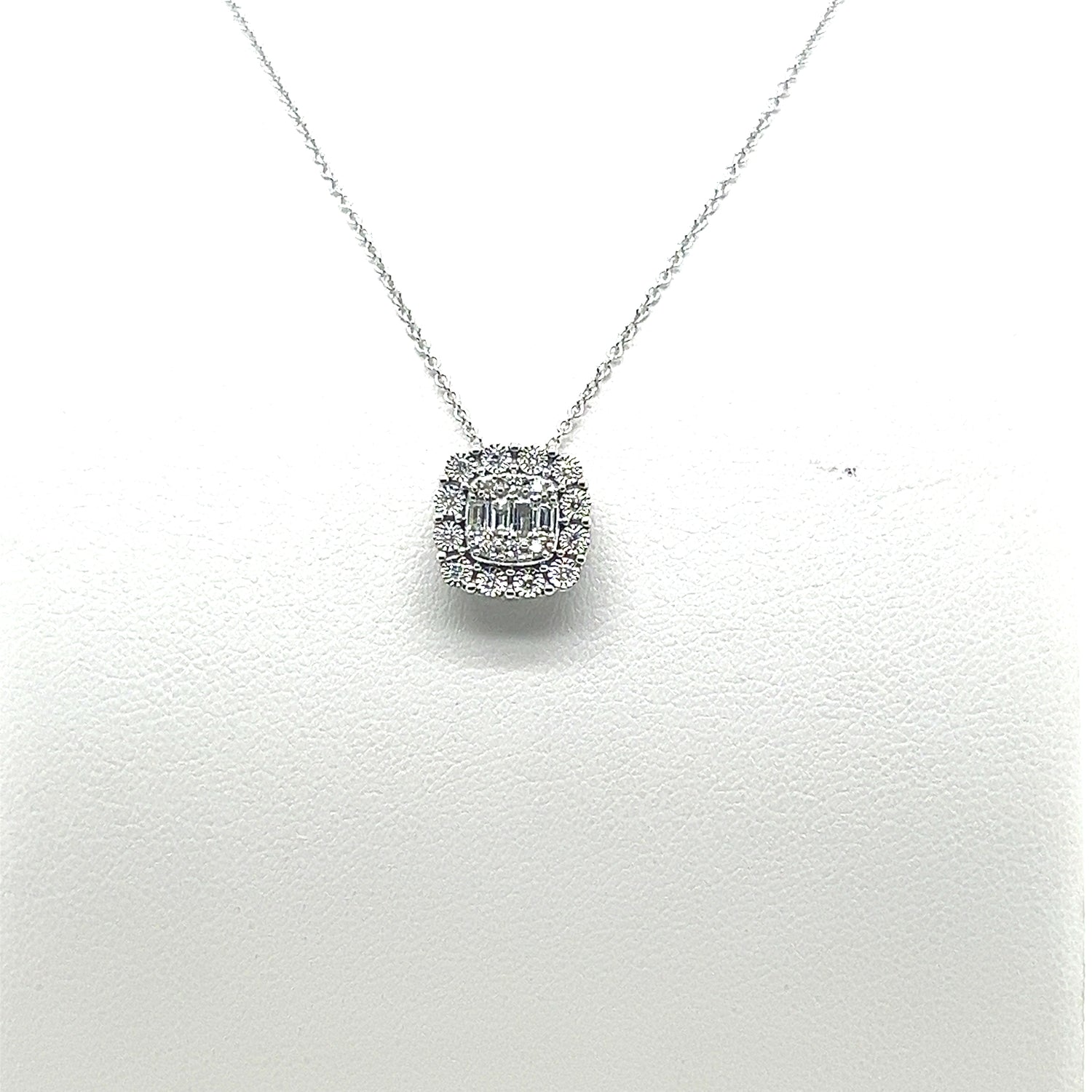 Mosaic Square Diamond Pendant Necklace in 18K White Gold - 0.20 Carats