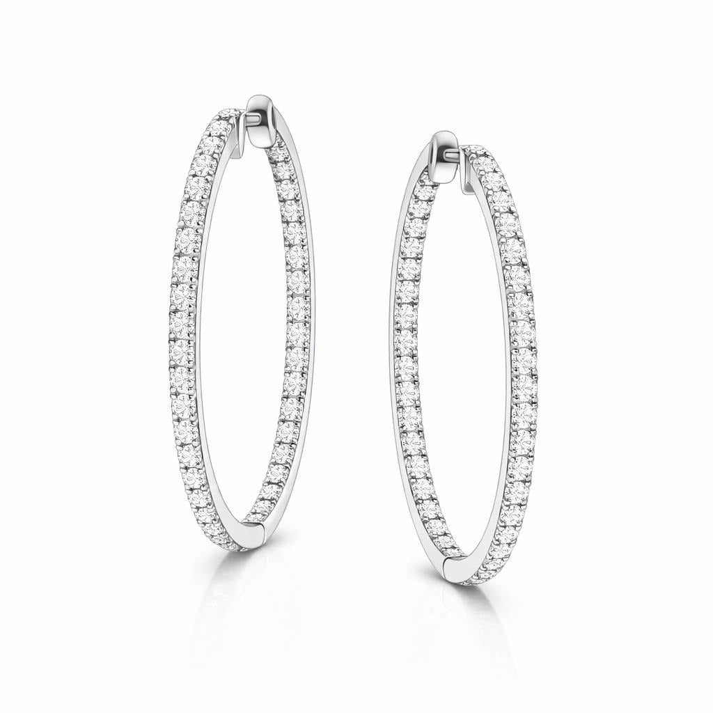 14K White Gold Diamond Hoop Earrings