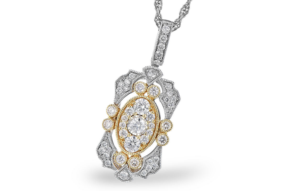 Fancy Vintage Halo Illusion 14 Karat Two-Tone Necklace with 0.50ct Natural Diamond