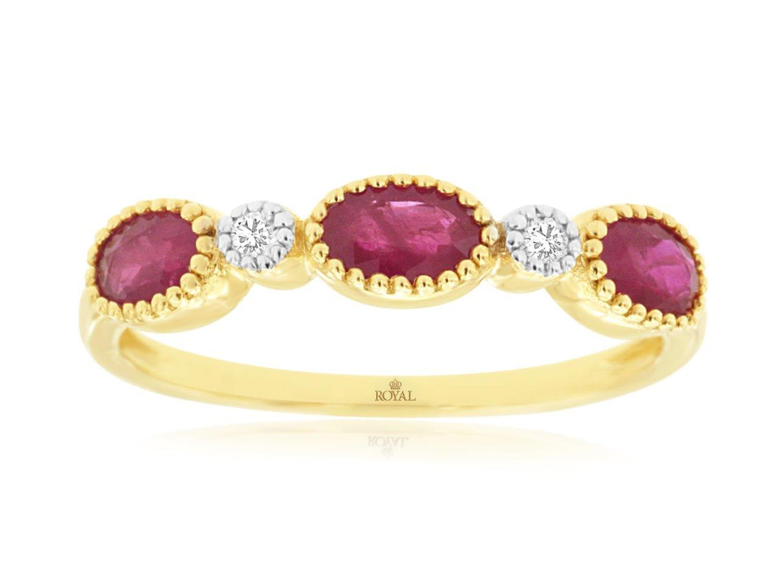14K Yellow Gold Ruby Oval Ring with Beaded Bezel Setting - 0.66 ct