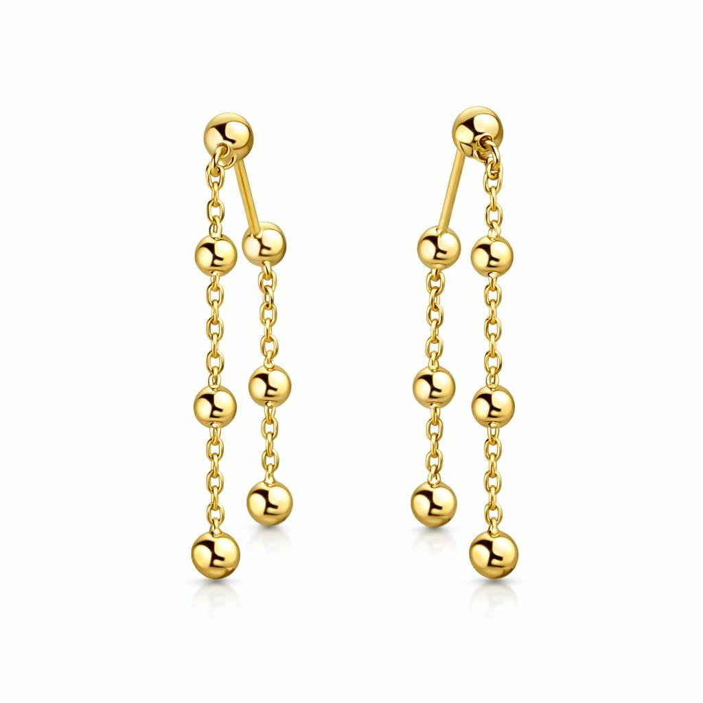 14 Karat Yellow Gold Front To Back Beaded Earrings