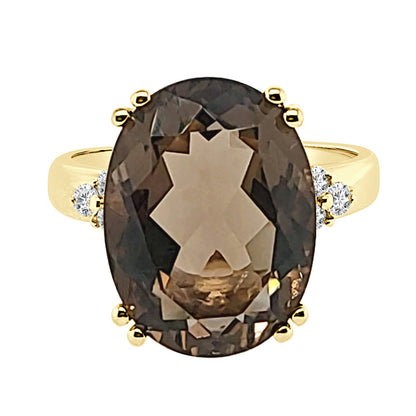 14 Karat Yellow Gold Oval Smokey Topaz Ring (12.00)