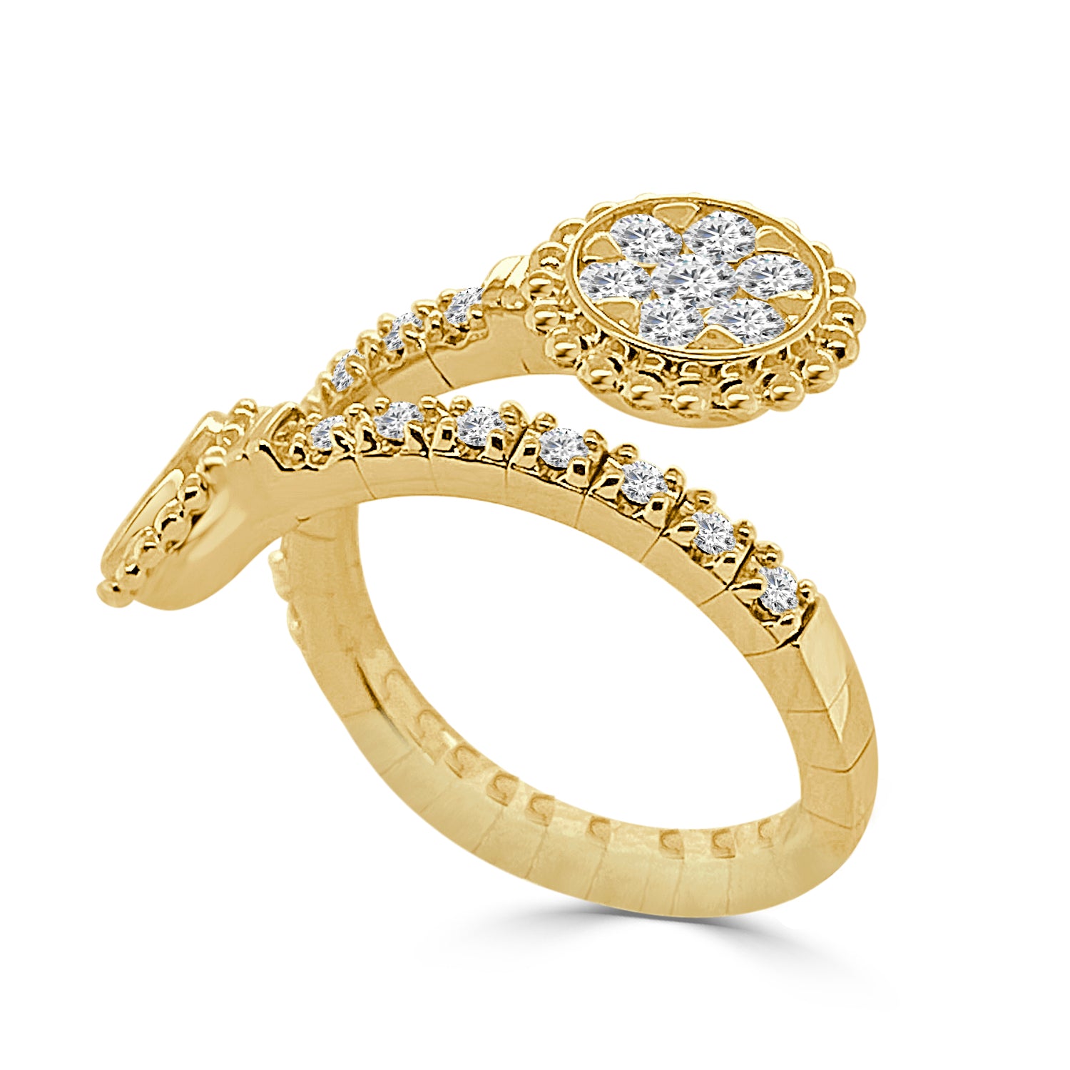 18K Yellow Gold Natural Diamond Open Flex Round Shape Ring (0.55 ct)