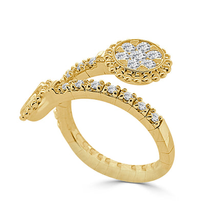 18K Yellow Gold Natural Diamond Open Flex Round Shape Ring (0.55 ct)