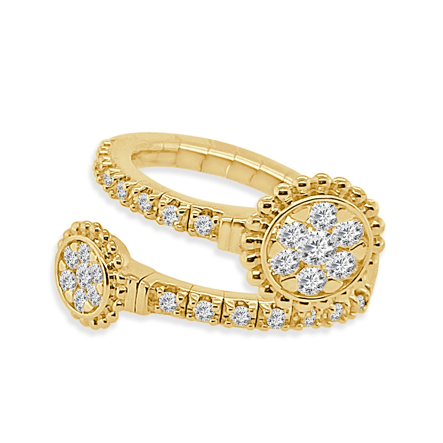 18K Yellow Gold Natural Diamond Open Flex Round Shape Ring (0.55 ct)
