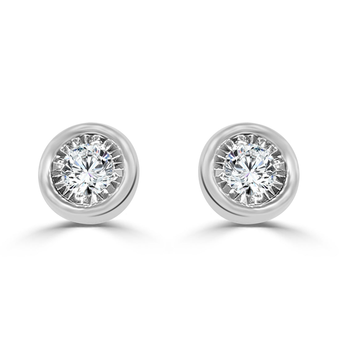 14K White Gold Bezel Set Round Natural Diamond Earrings (0.50 ct)