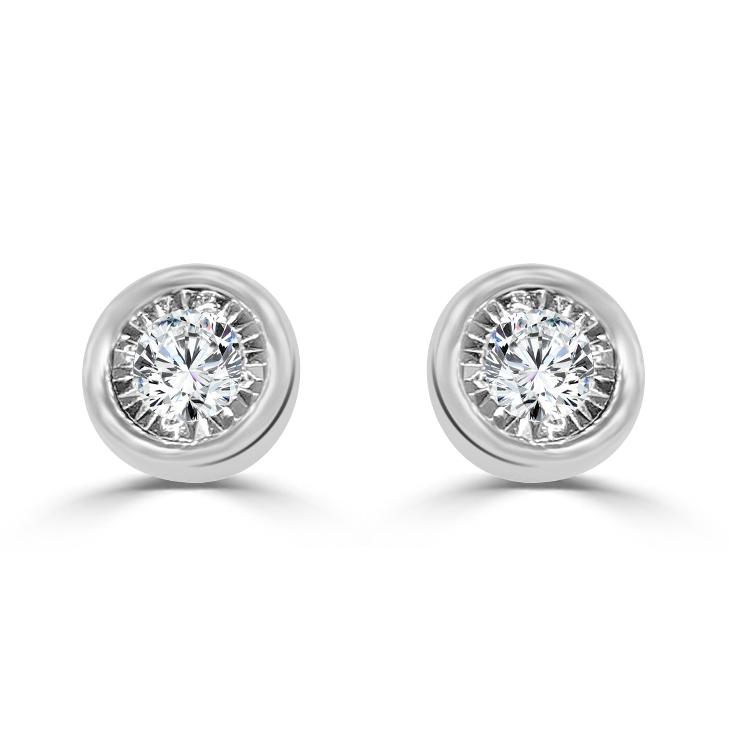 14K White Gold Bezel Set Round Natural Diamond Earrings (0.50 ct)