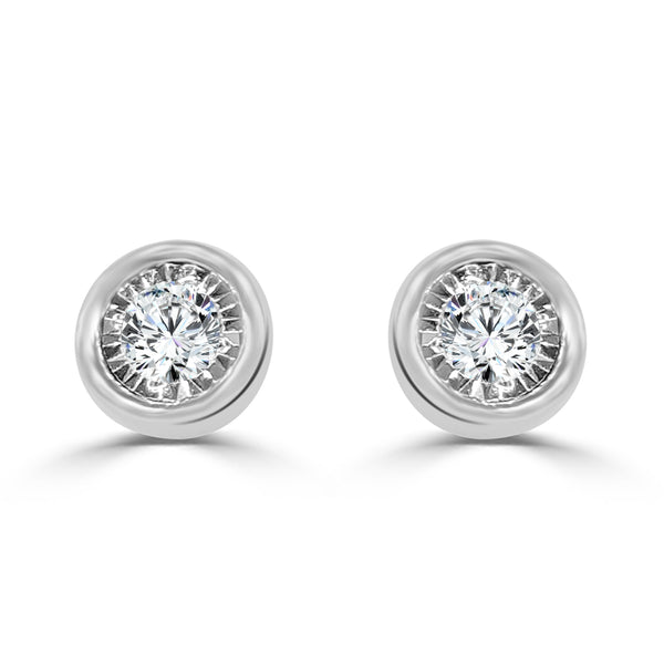 0.50 ct Round Natural Diamond Bezel Earrings in 14 Karat White Gold