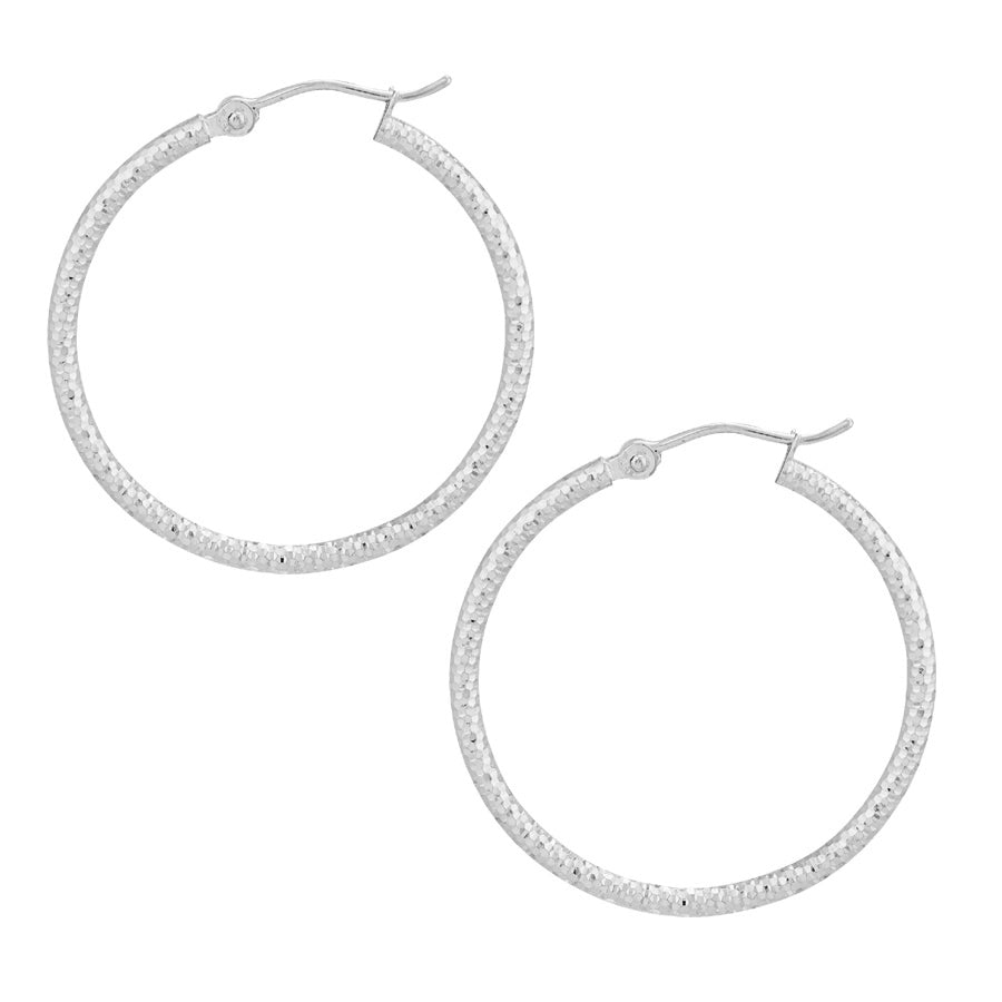 Sparkling Diamond Cut Earrings in 14 Karat White Gold
