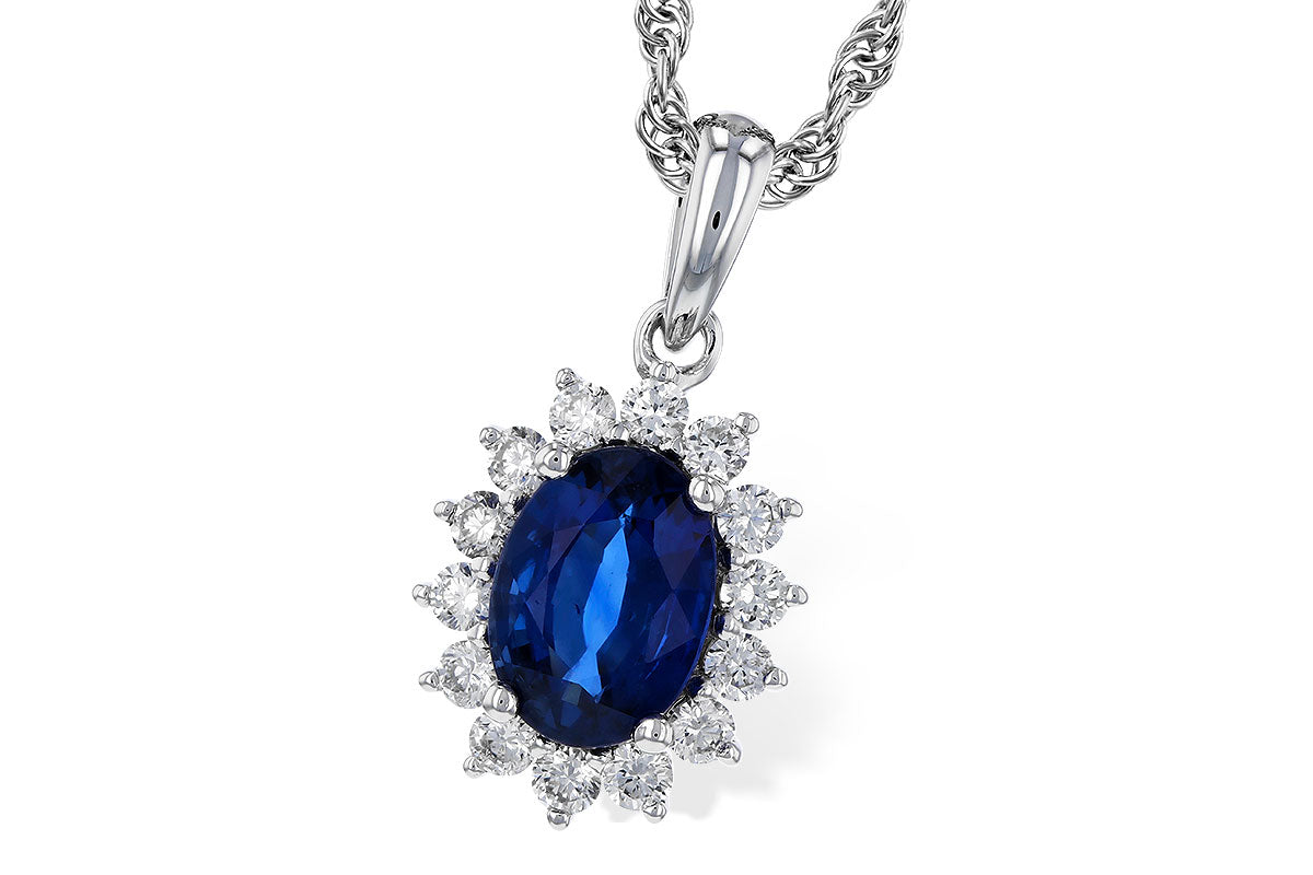 14 Karat White Gold Necklace with Sapphire and Diamonds