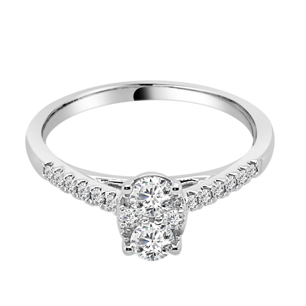 14K White Gold Natural Diamond Cluster Center Engagement Ring - 0.50 ct