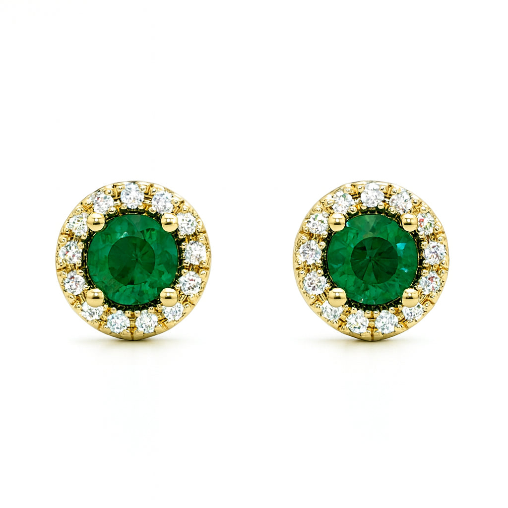 14 Karat Yellow Gold Halo Studs Earrings