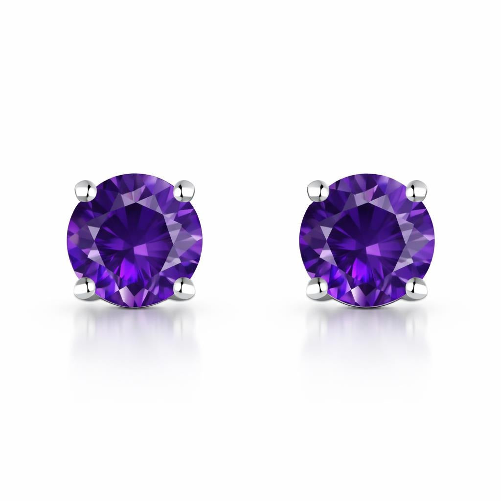 14 Karat White Gold Solitaire Studs with February Birthstone